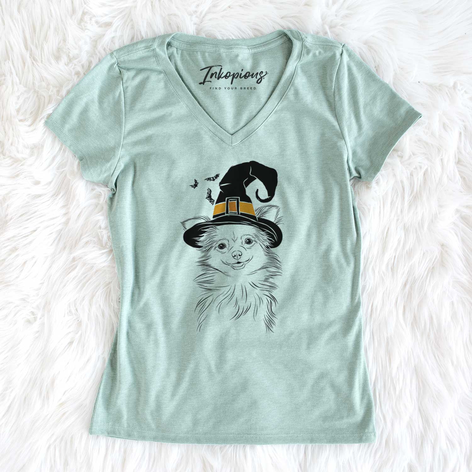 Witch Marzi the Long Haired Chihuahua - Women's V-neck Shirt