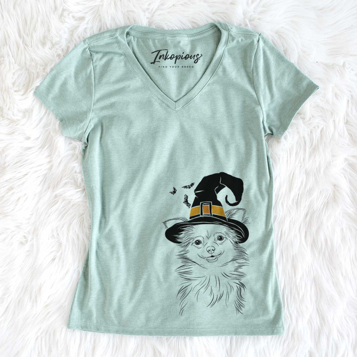 Witch Marzi the Long Haired Chihuahua - Women&#39;s V-neck Shirt