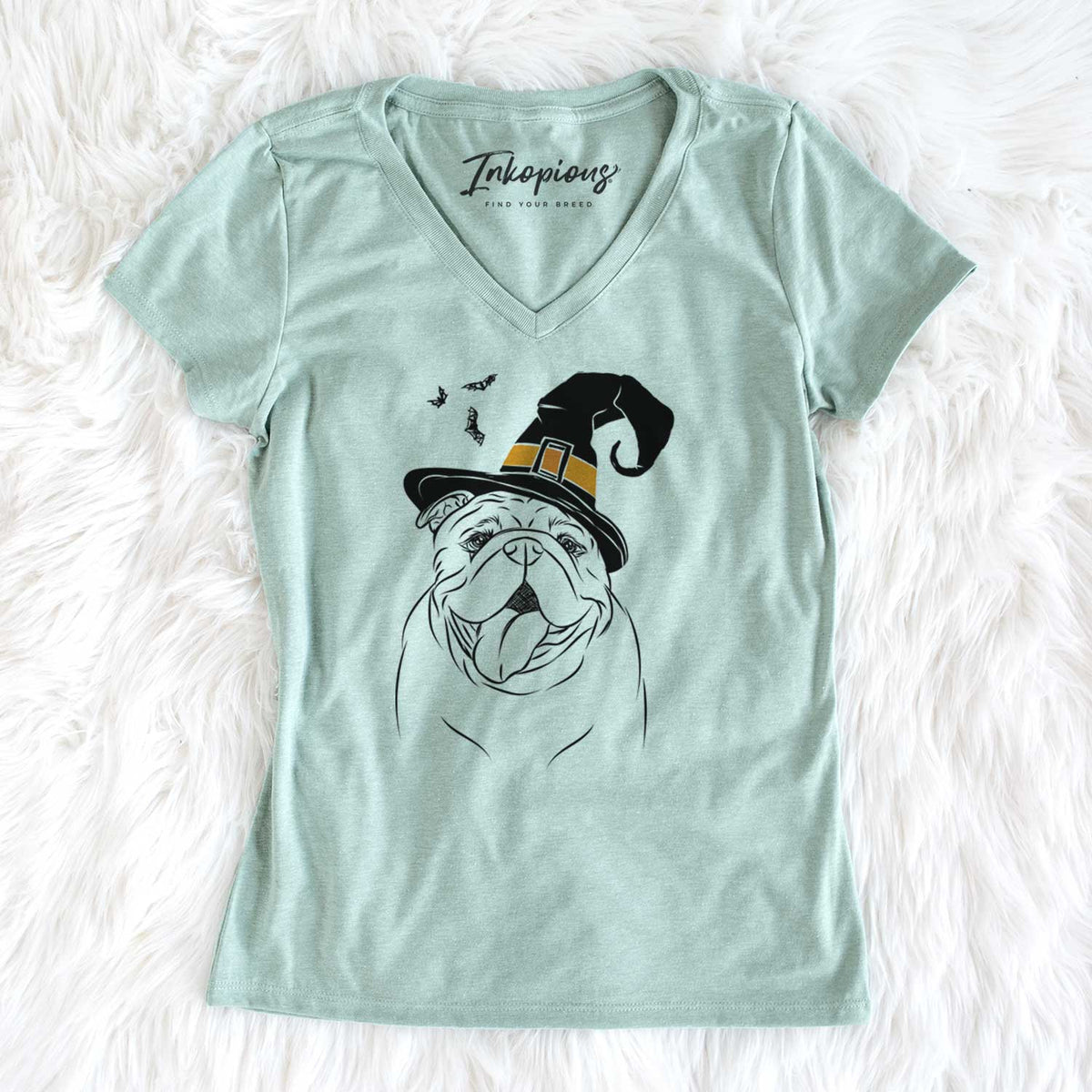Witch Missy Moo the English Bulldog - Women's V-neck Shirt