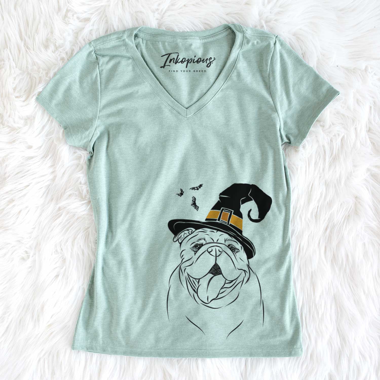 Witch Missy Moo the English Bulldog - Women's V-neck Shirt