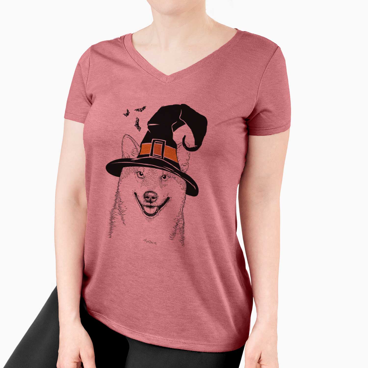 Witch Mitsu the Shiba Inu - Women's V-neck Shirt