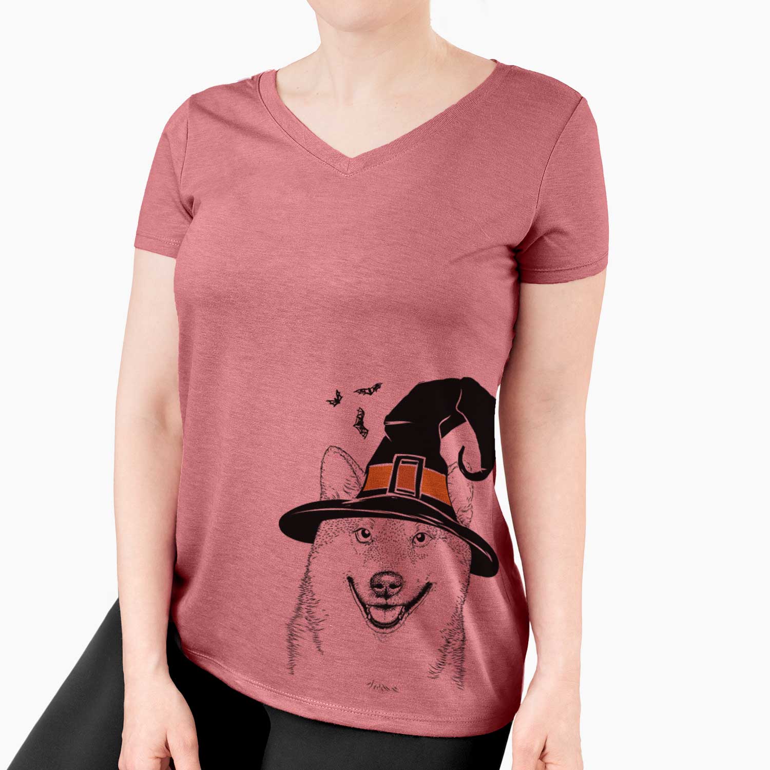 Witch Mitsu the Shiba Inu - Women's V-neck Shirt