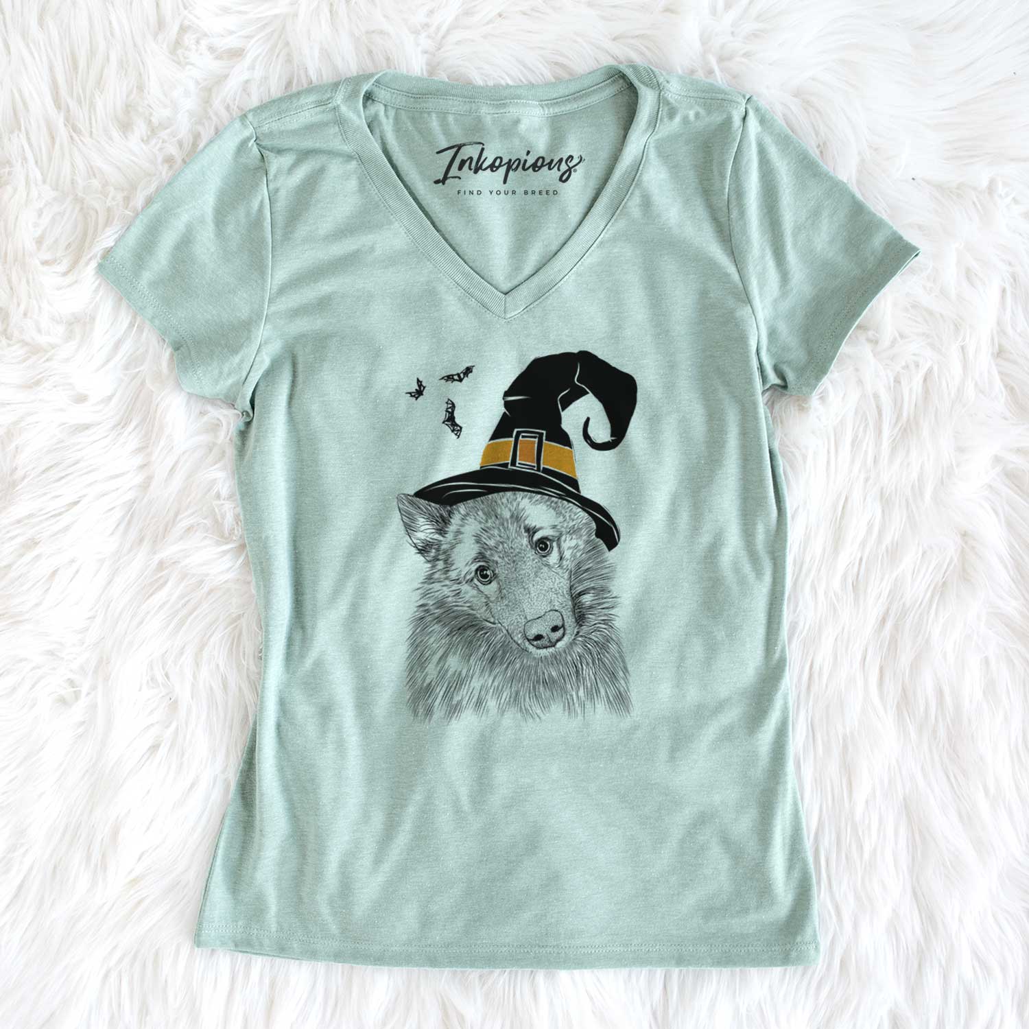 Witch Mr. Maverick the Keeshond - Women's V-neck Shirt