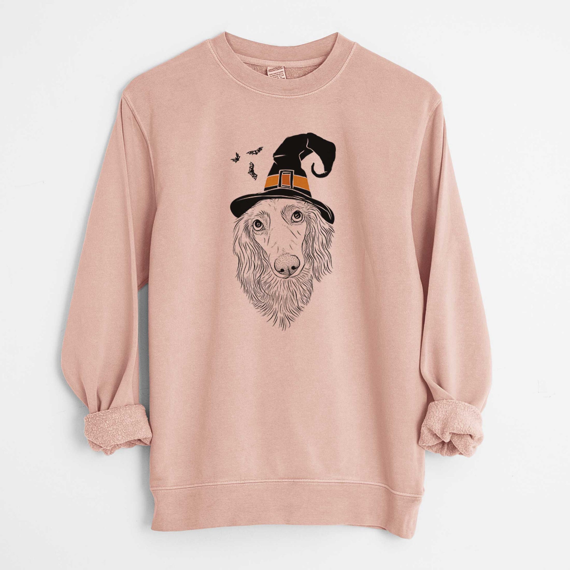 Witch Mr. Rusty the Long Haired Dachshund - Unisex Pigment Dyed Crew Sweatshirt