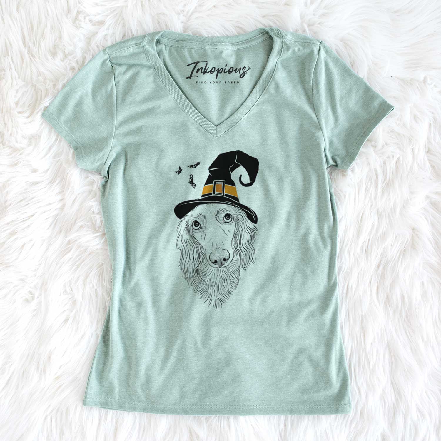 Witch Mr. Rusty the Long Haired Dachshund - Women's V-neck Shirt