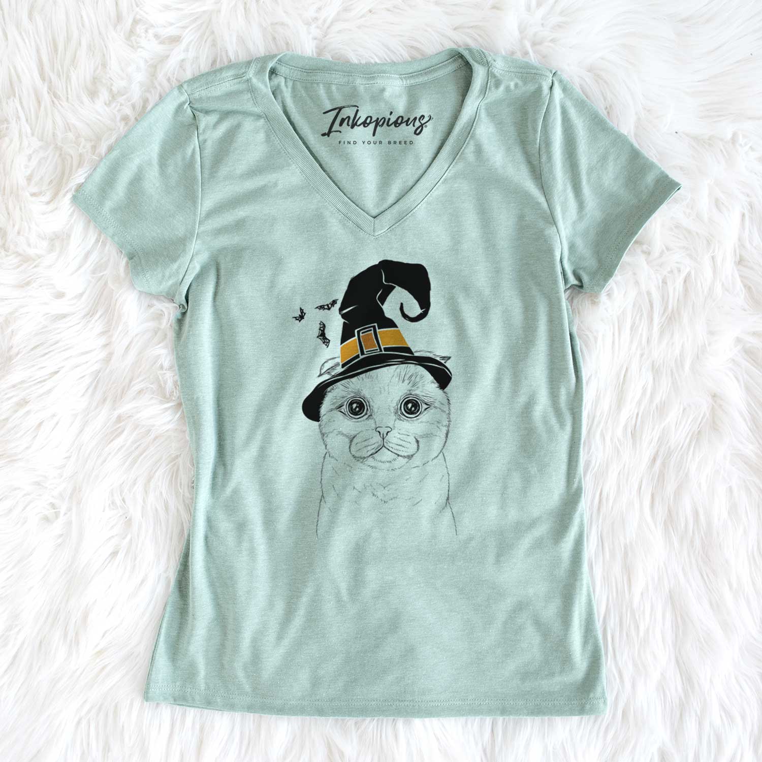 Witch Neko the Scottish Fold Cat - Women's V-neck Shirt