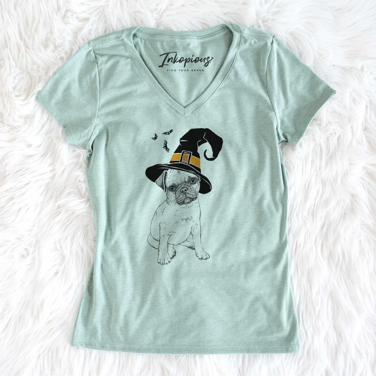 Witch Nelson the Pug Puppy - Women's V-neck Shirt