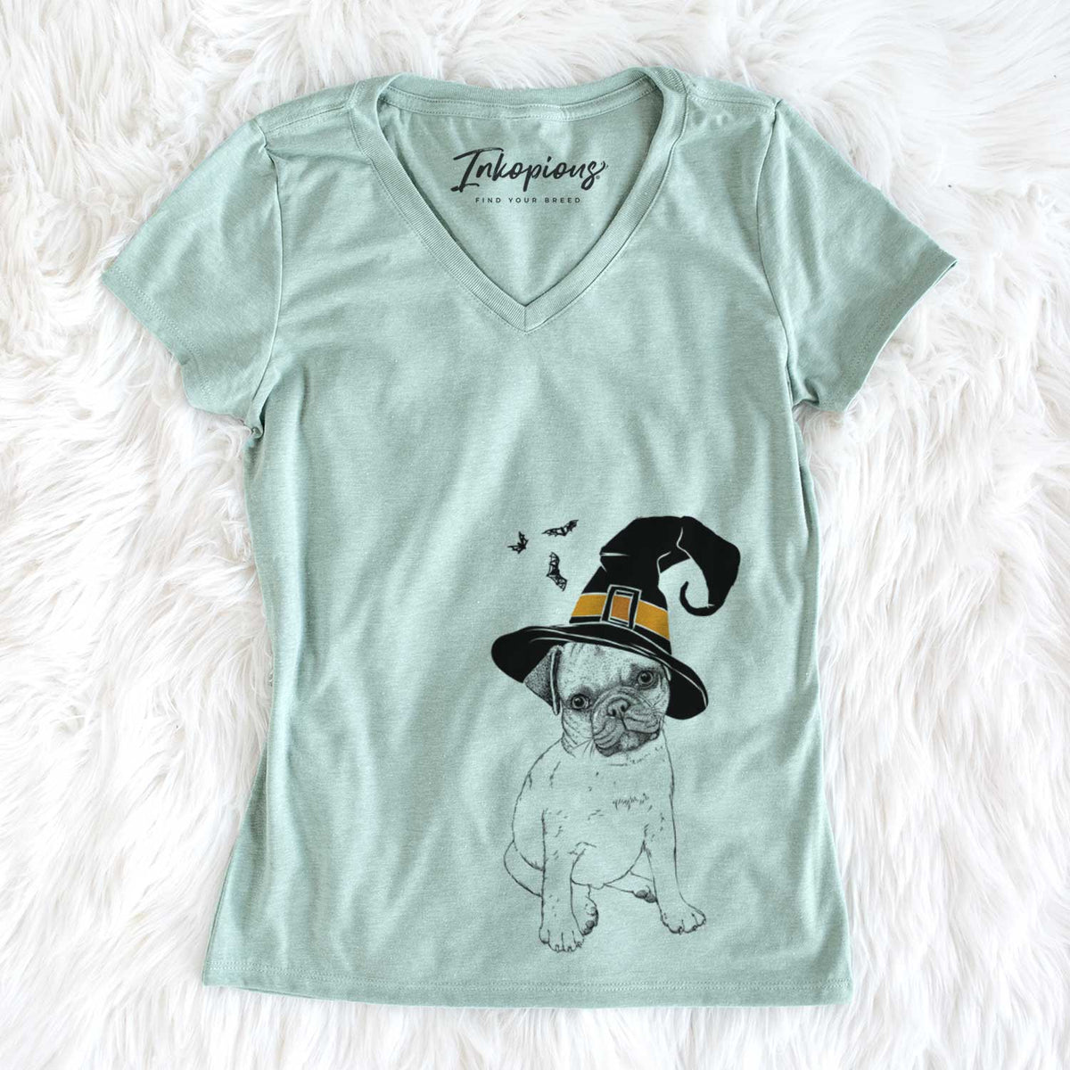 Witch Nelson the Pug Puppy - Women&#39;s V-neck Shirt