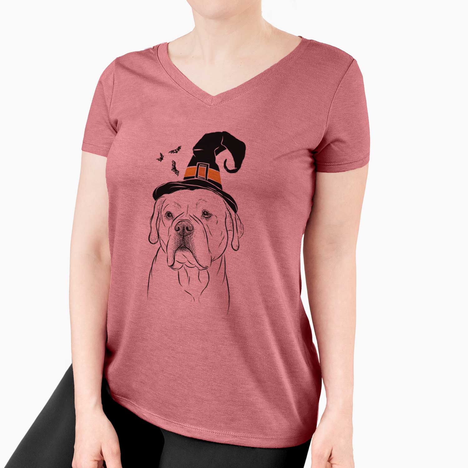 Witch Nora the American Bulldog Mix - Women's V-neck Shirt
