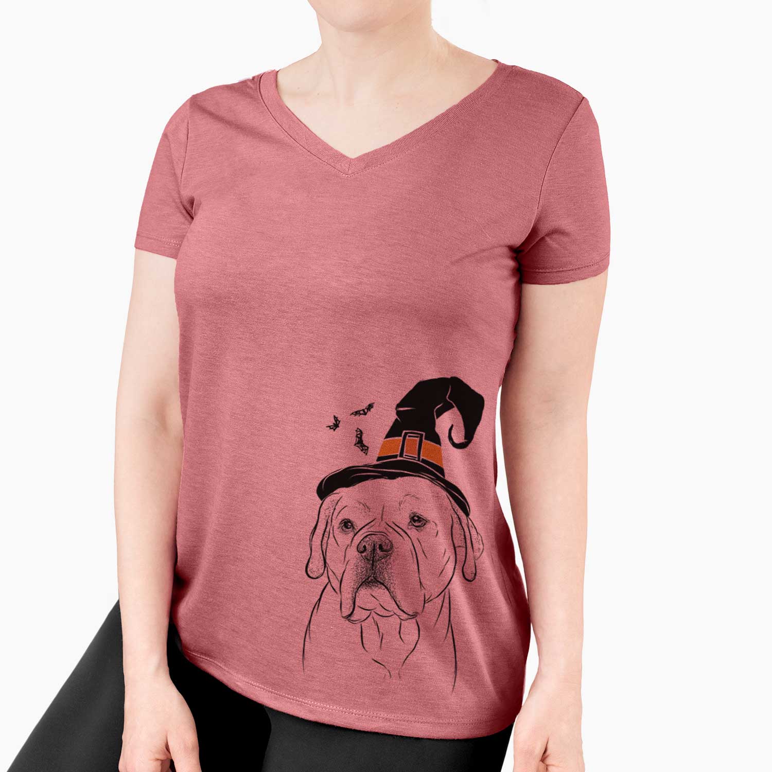 Witch Nora the American Bulldog Mix - Women's V-neck Shirt