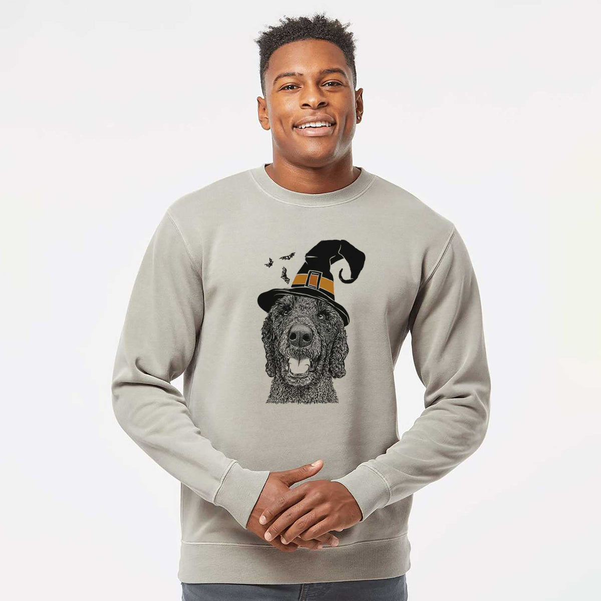 Witch Obi James the Goldendoodle - Unisex Pigment Dyed Crew Sweatshirt