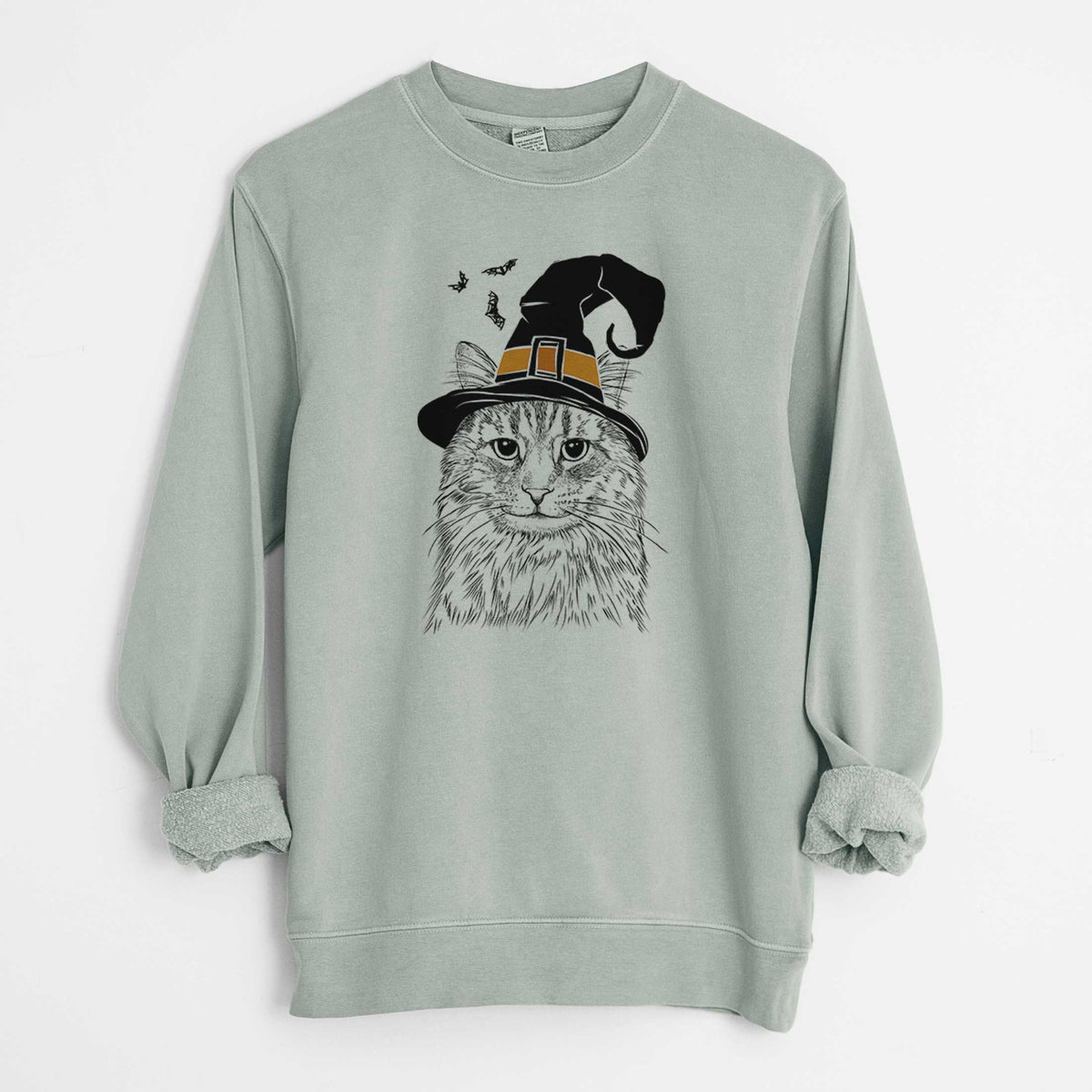 Witch Oliver Fluff the Maine Coon Mix Cat - Unisex Pigment Dyed Crew Sweatshirt