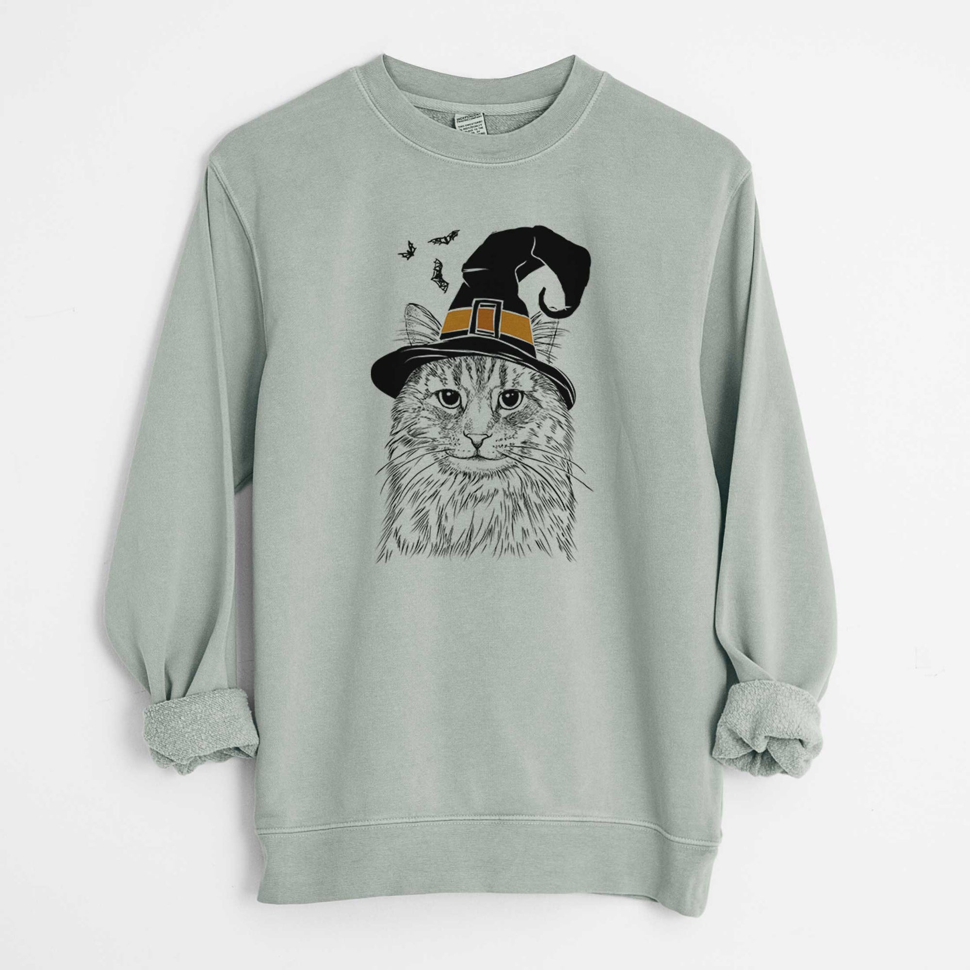 Witch Oliver Fluff the Maine Coon Mix Cat - Unisex Pigment Dyed Crew Sweatshirt