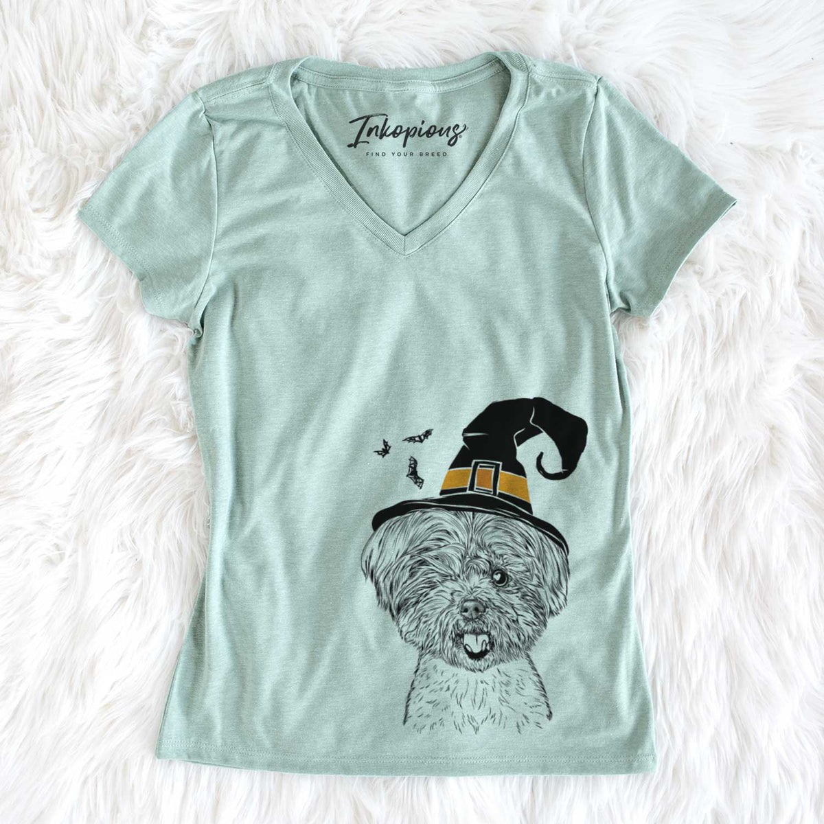 Witch Oliver the Yorkie Mix - Women&#39;s V-neck Shirt