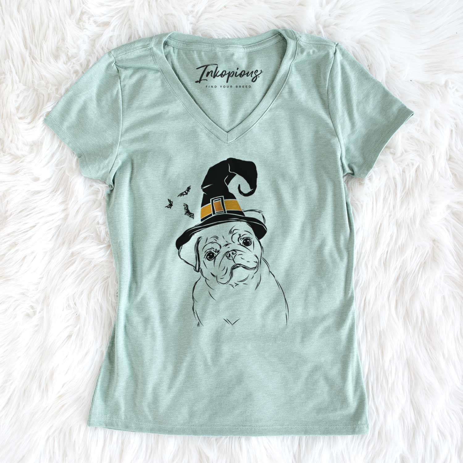 Witch Otis the Pug - Women's V-neck Shirt