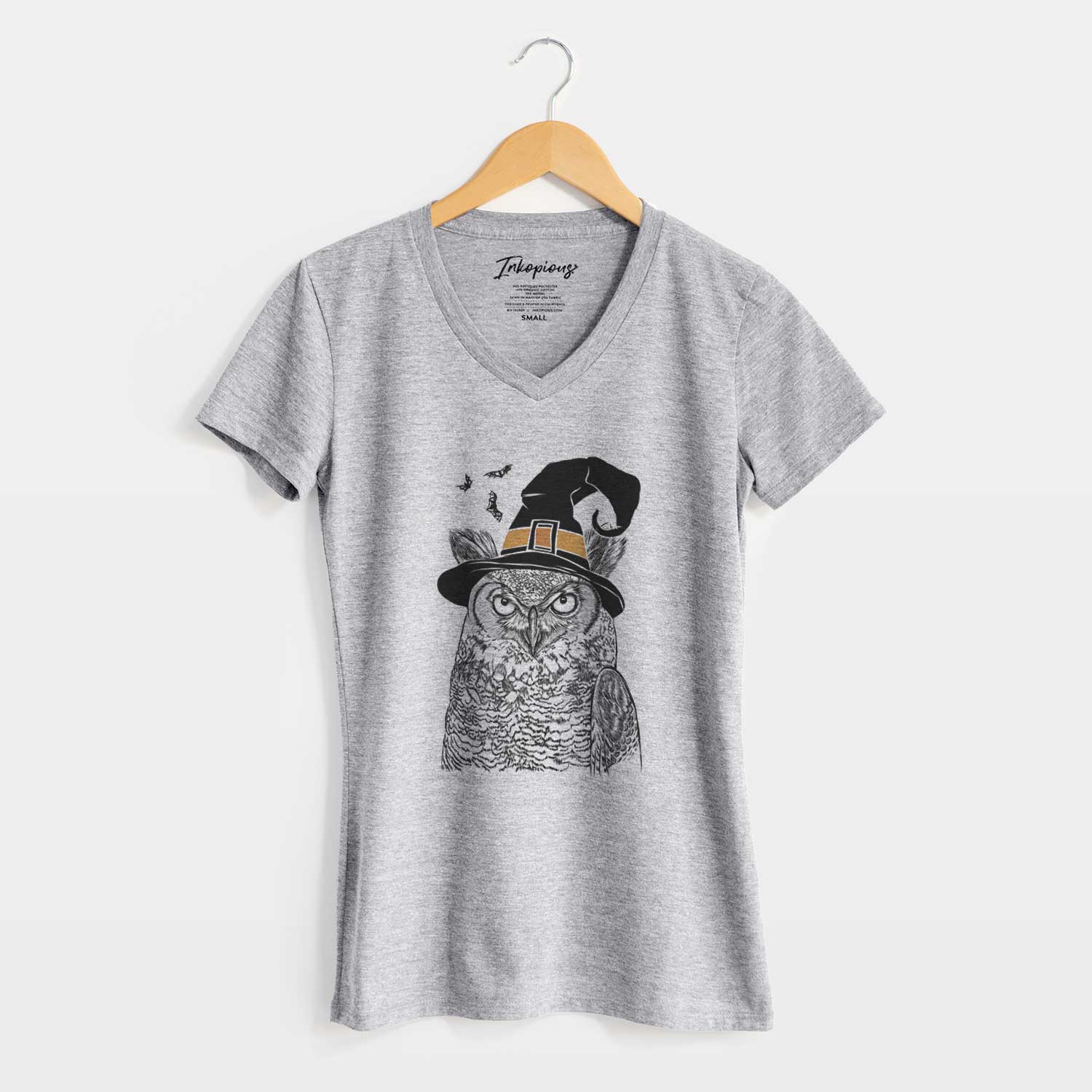 Witch Ozwald the Grey Horned Owl - Women's V-neck Shirt