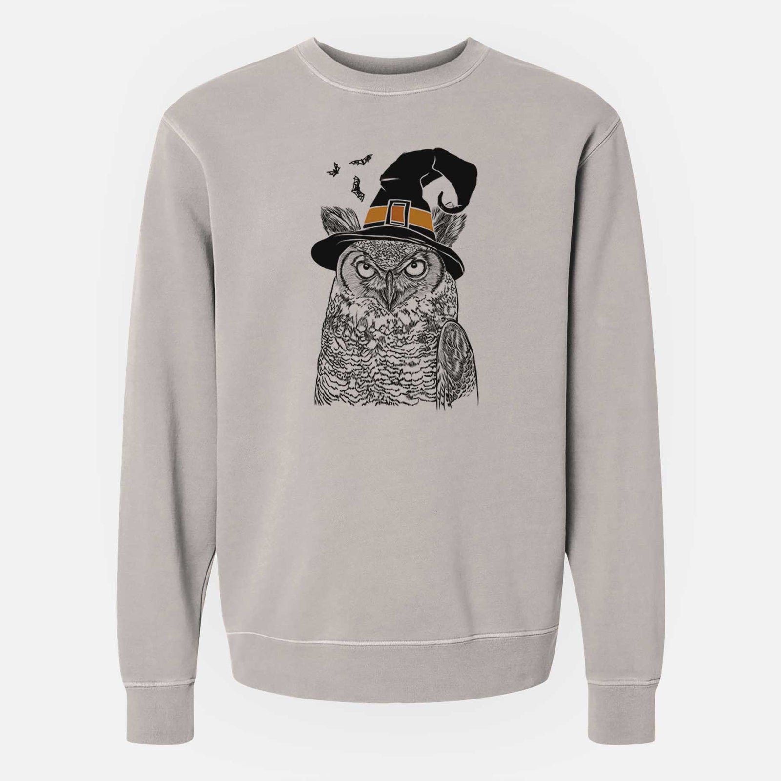 Witch Ozwald the Grey Horned Owl - Unisex Pigment Dyed Crew Sweatshirt