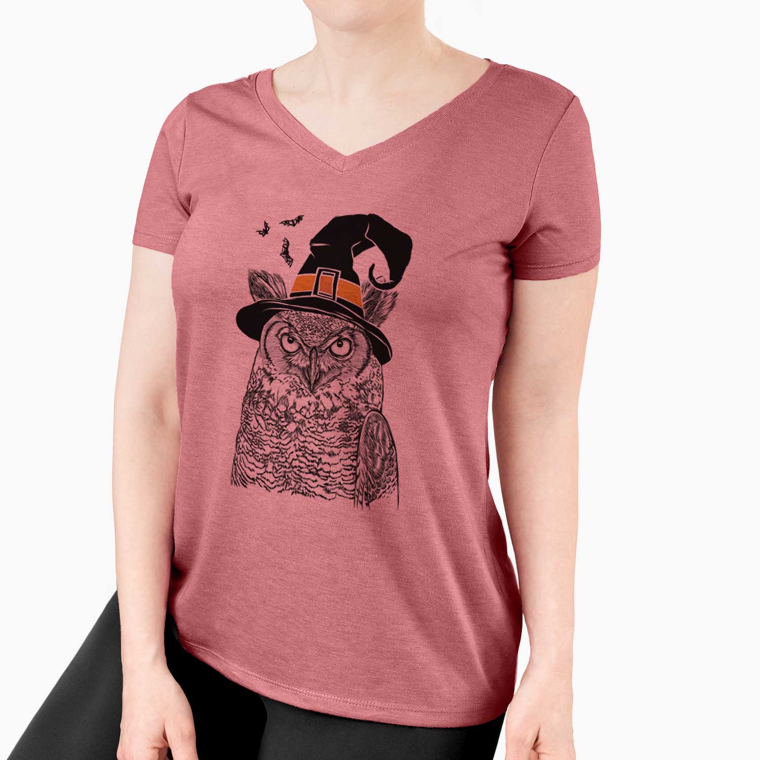 Witch Ozwald the Grey Horned Owl - Women's V-neck Shirt