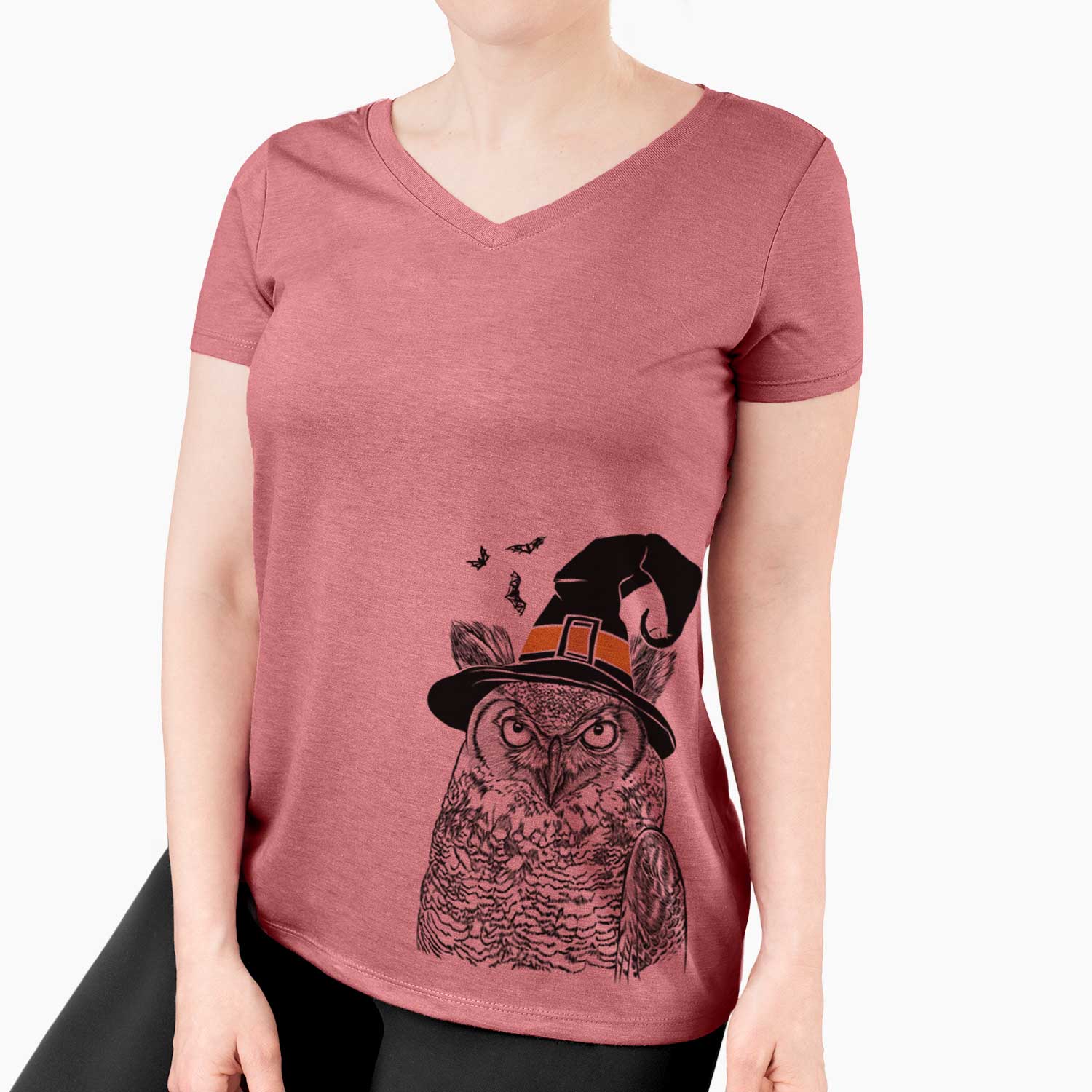 Witch Ozwald the Grey Horned Owl - Women's V-neck Shirt