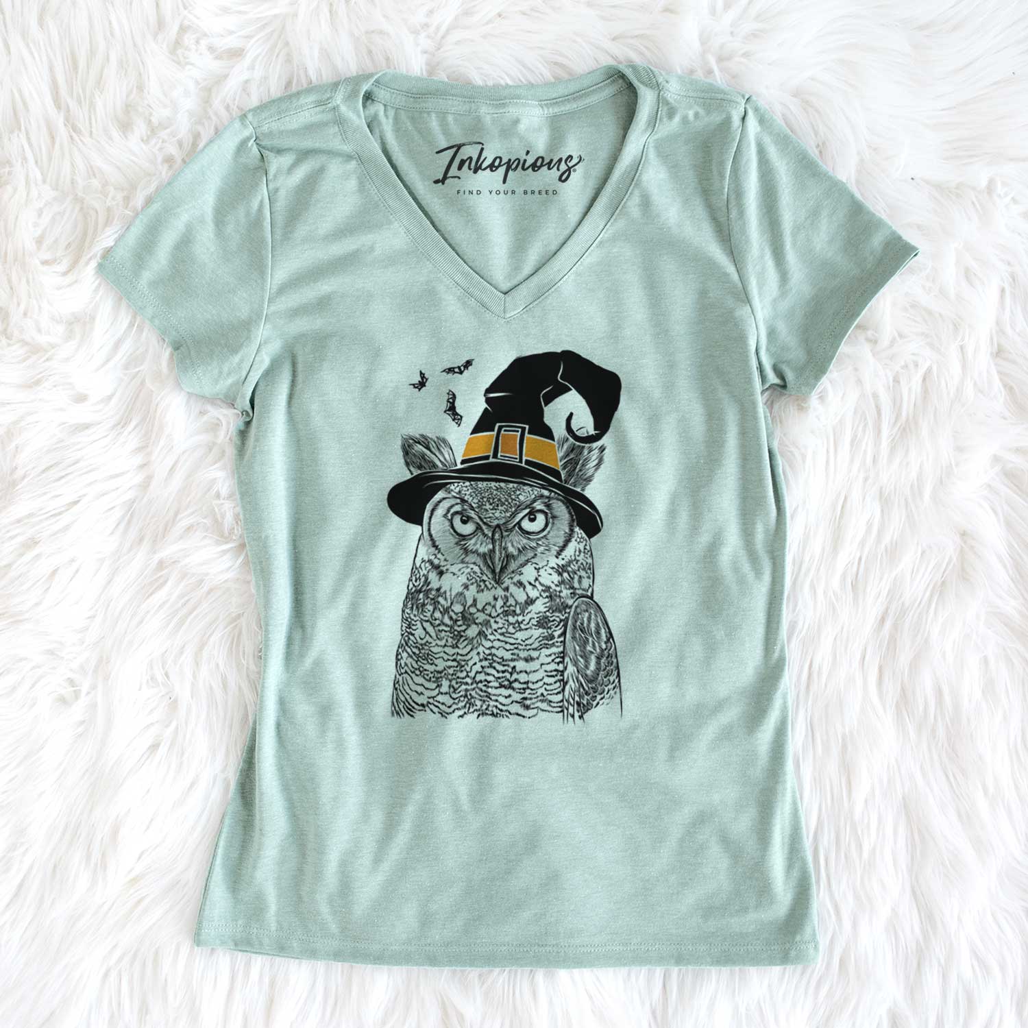 Witch Ozwald the Grey Horned Owl - Women's V-neck Shirt