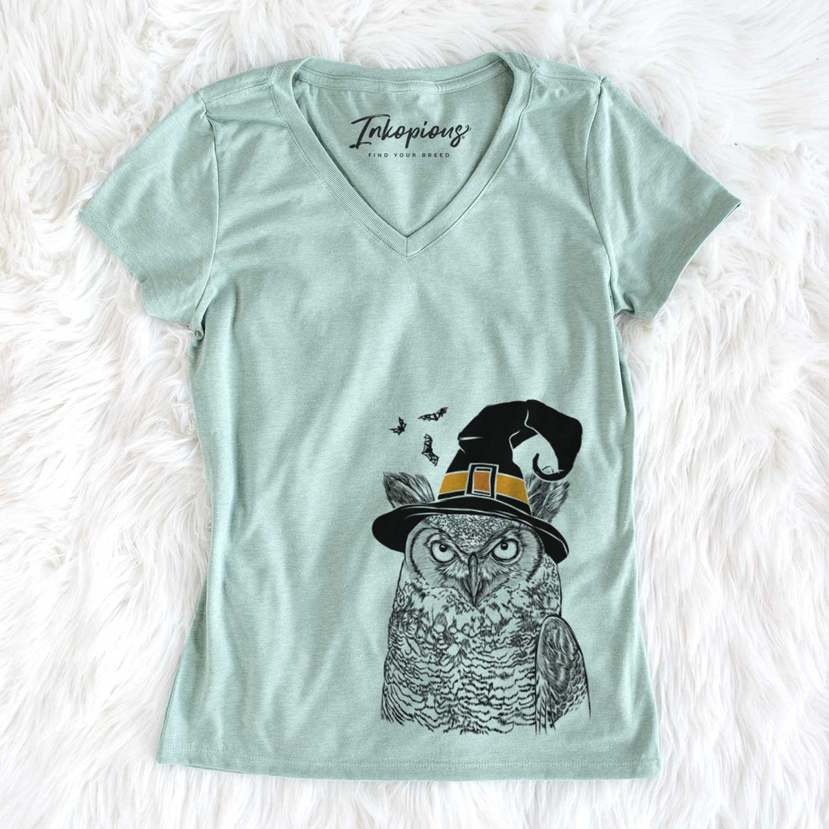 Witch Ozwald the Grey Horned Owl - Women&#39;s V-neck Shirt