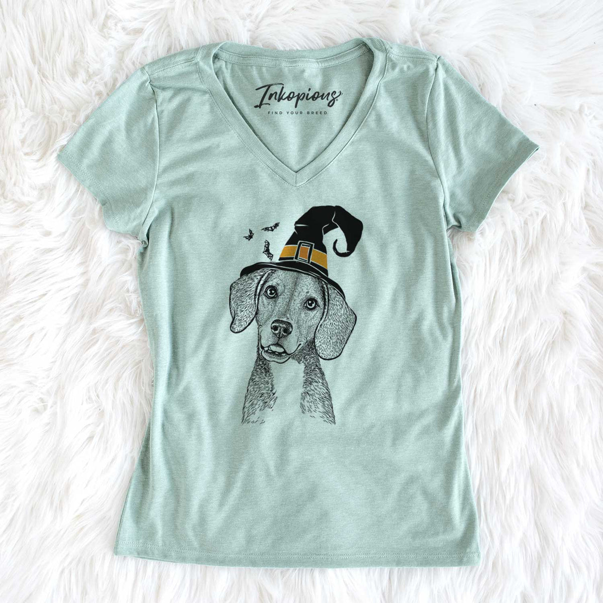 Witch Piggy the Beagle Mix - Women's V-neck Shirt