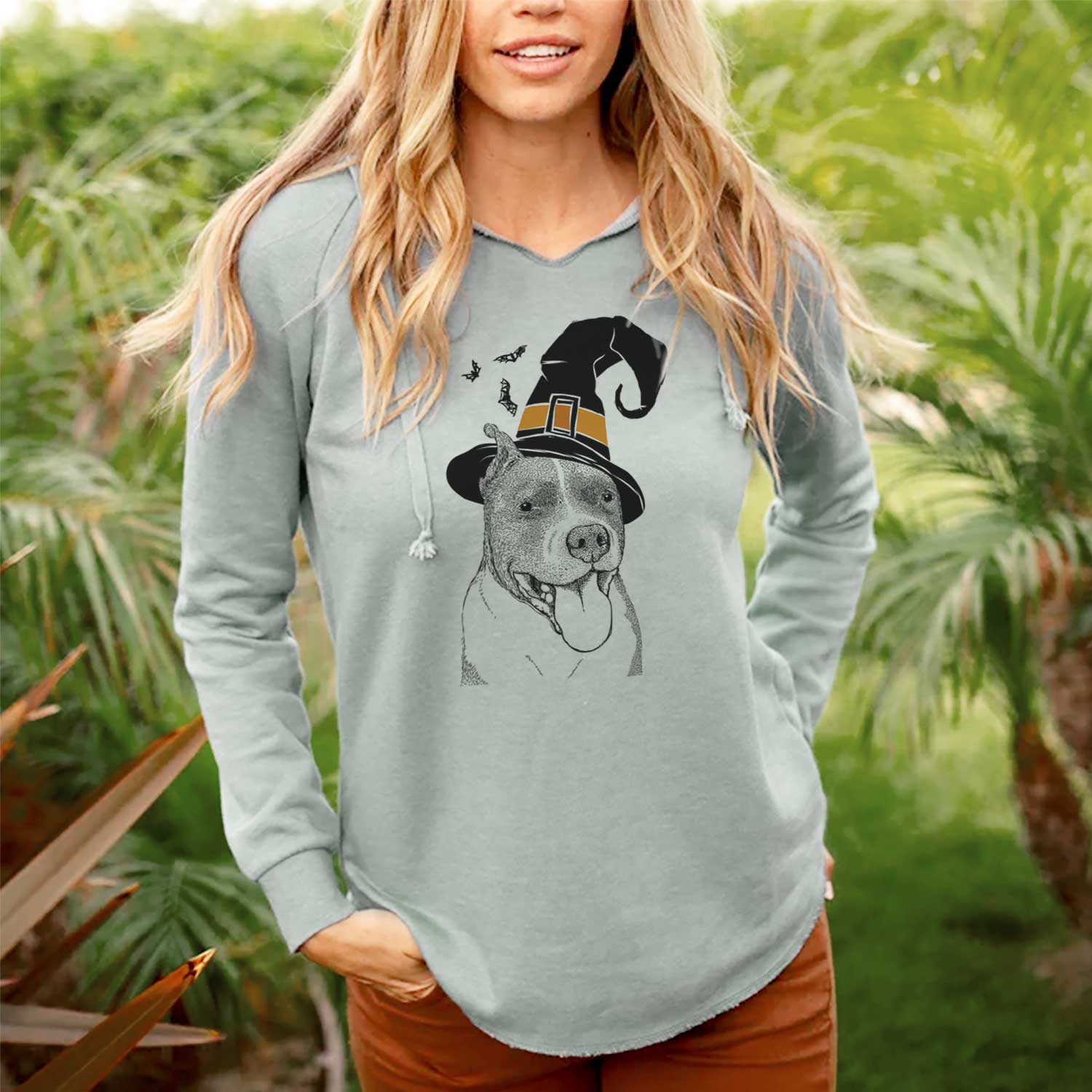 Witch Piggy the American Staffordshire Terrier - Cali Wave Hooded Sweatshirt