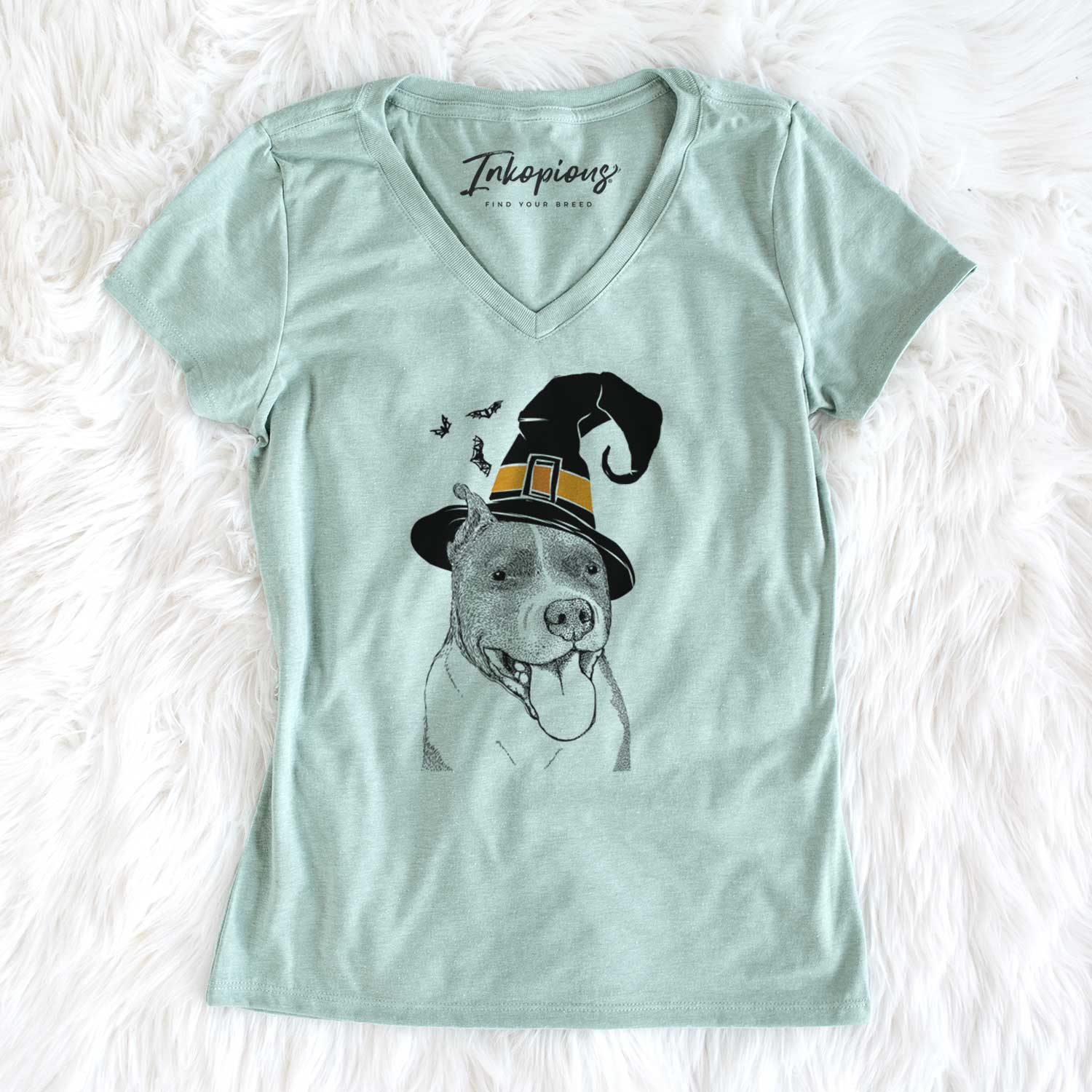 Witch Piggy the American Staffordshire Terrier - Women's V-neck Shirt