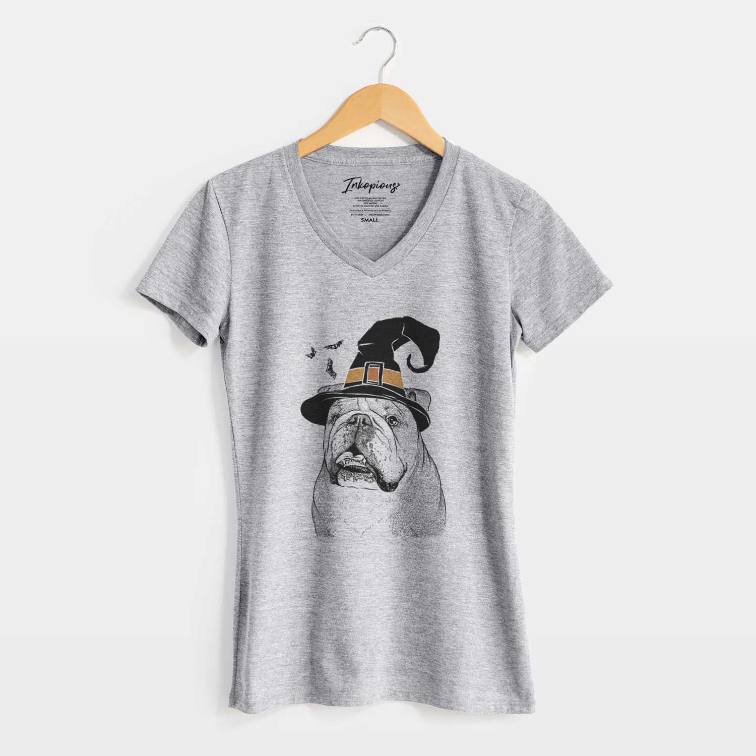 Witch Piggy the English Bulldog - Women's V-neck Shirt