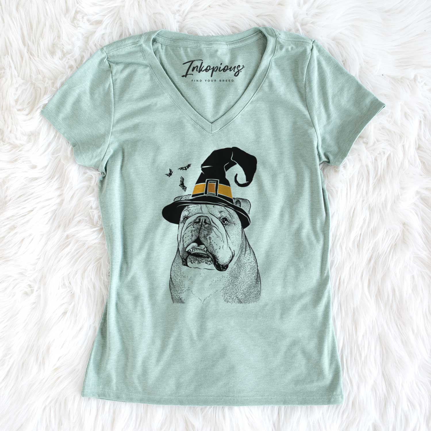 Witch Piggy the English Bulldog - Women's V-neck Shirt