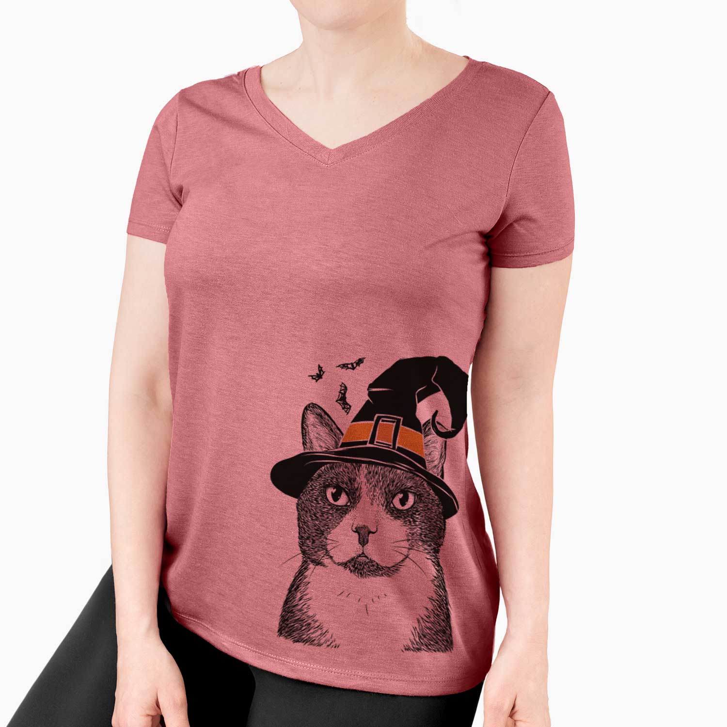 Witch Pinky the Tuxedo Cat - Women's V-neck Shirt