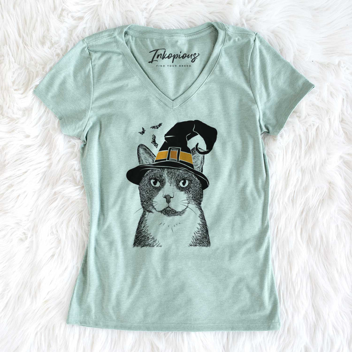 Witch Pinky the Tuxedo Cat - Women's V-neck Shirt