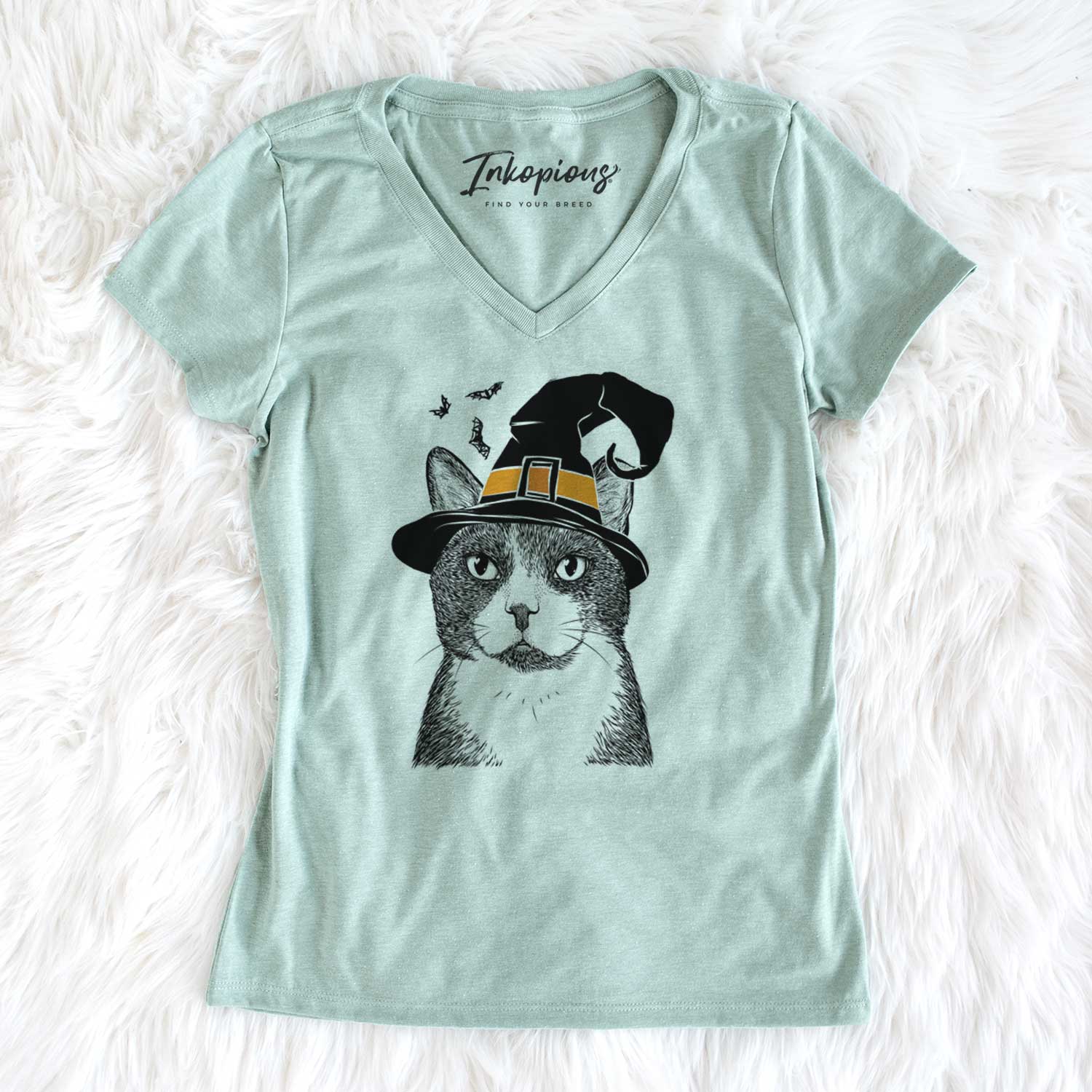 Witch Pinky the Tuxedo Cat - Women's V-neck Shirt