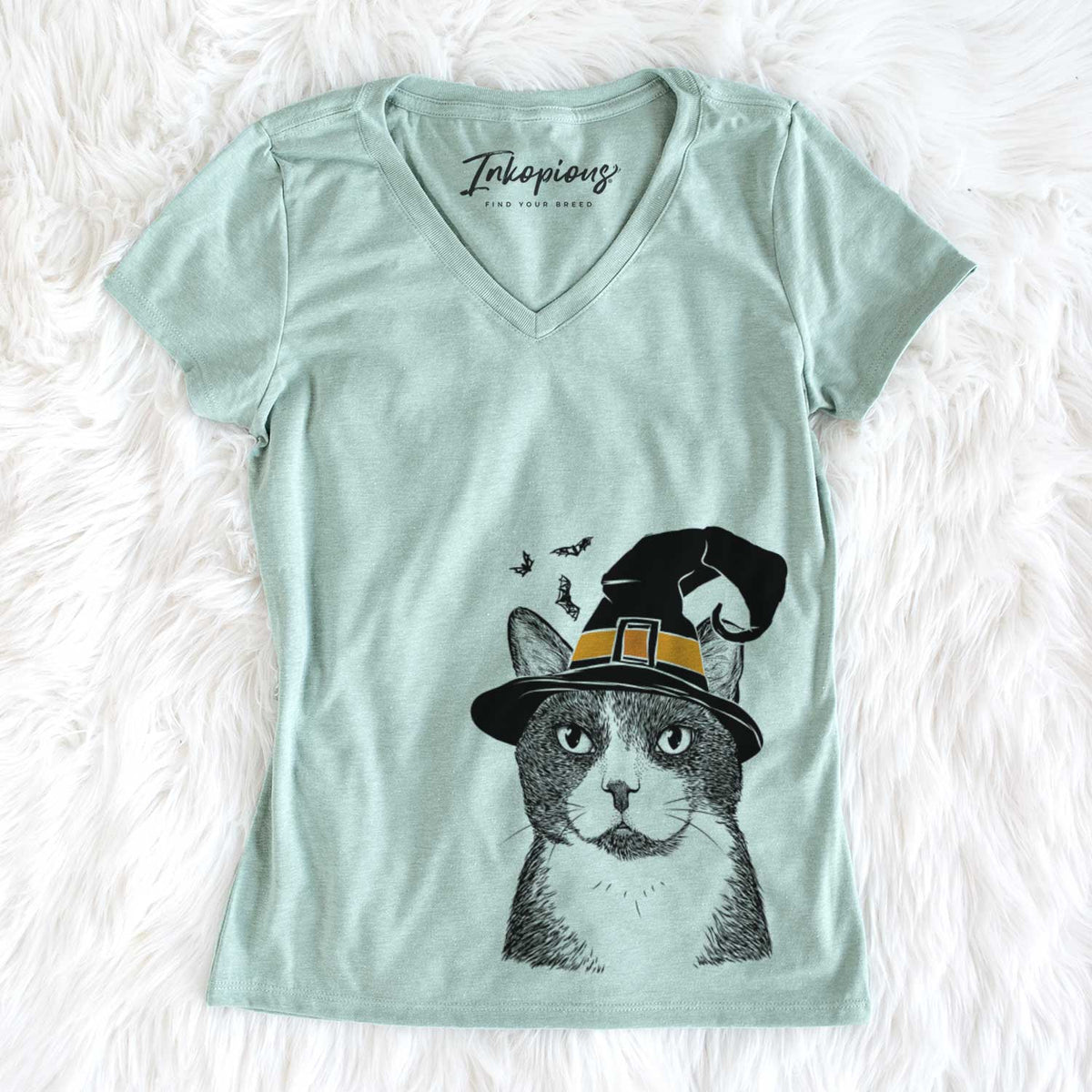 Witch Pinky the Tuxedo Cat - Women&#39;s V-neck Shirt