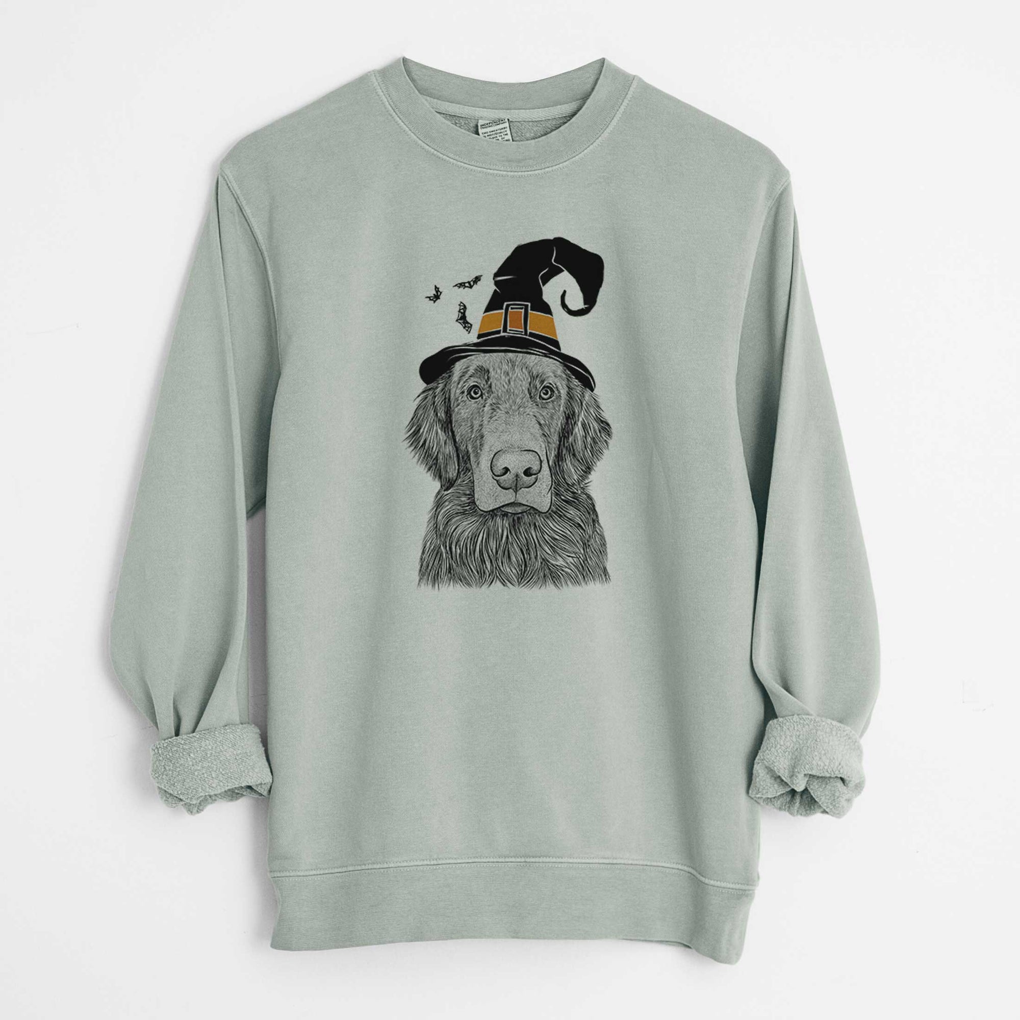 Witch Pippin the Flat Coated Retriever - Unisex Pigment Dyed Crew Sweatshirt