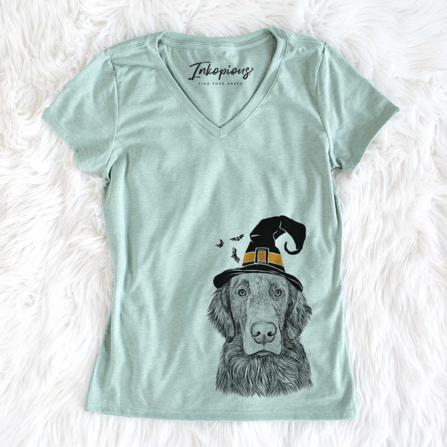 Witch Pippin the Flat Coated Retriever - Women's V-neck Shirt