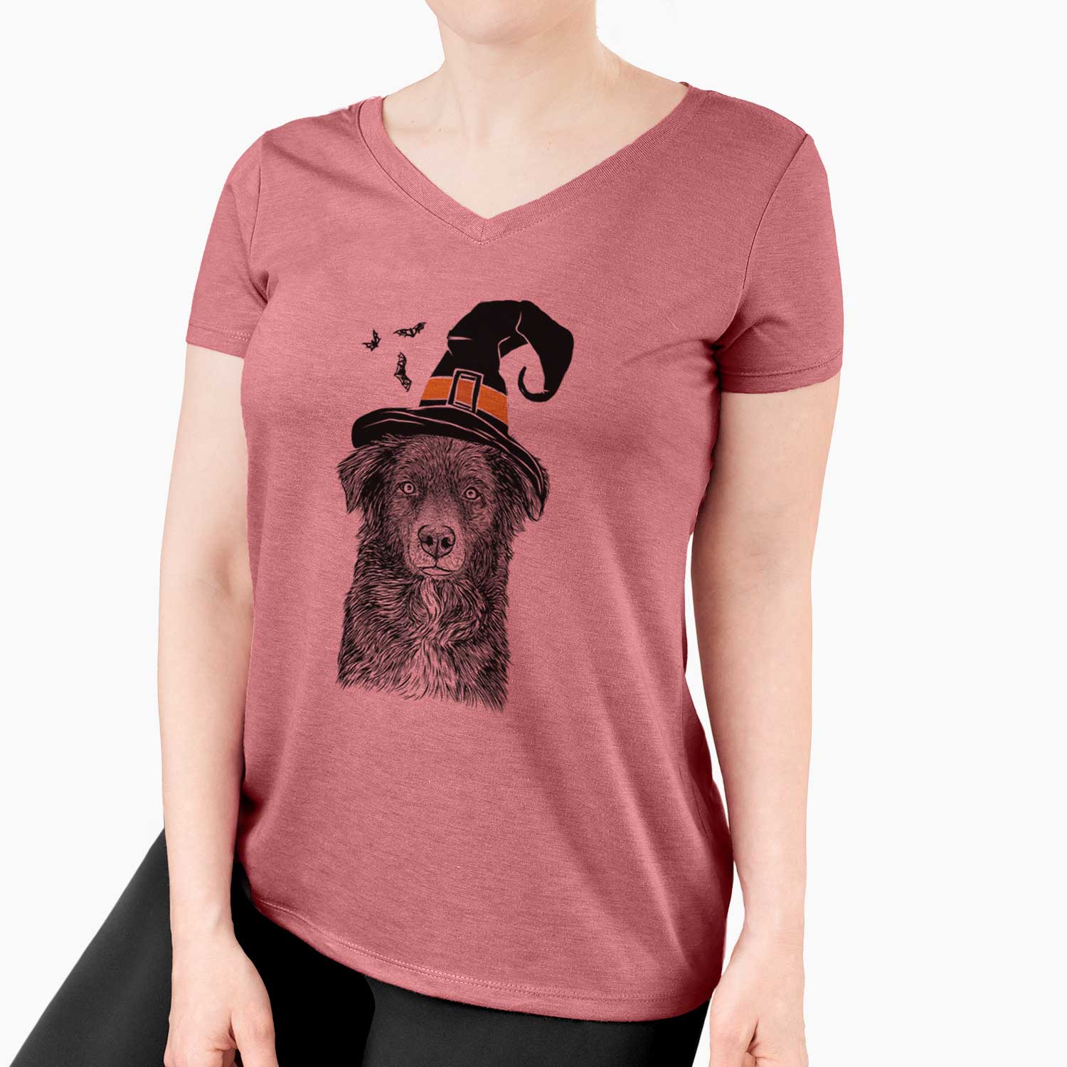 Witch Pixel the Australian Shepherd - Women's V-neck Shirt