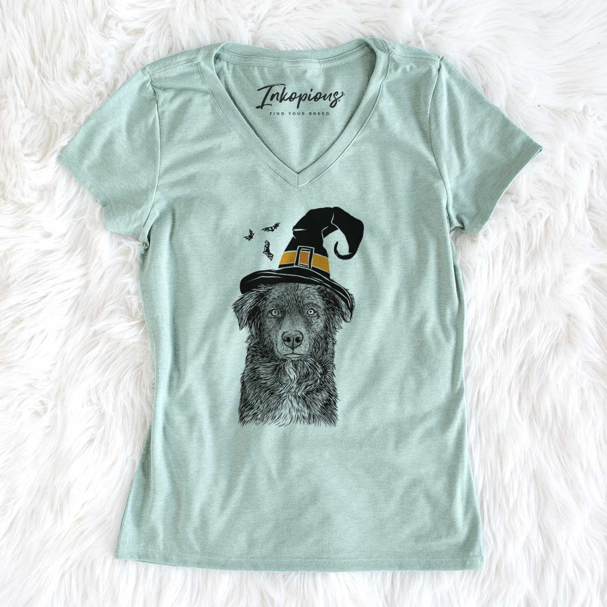 Witch Pixel the Australian Shepherd - Women's V-neck Shirt