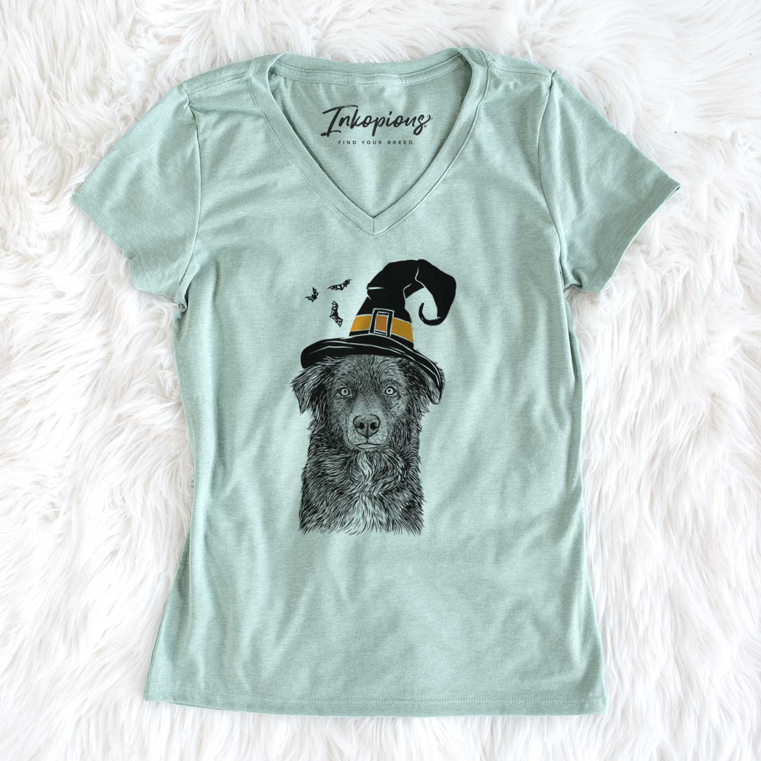 Witch Pixel the Australian Shepherd - Women's V-neck Shirt