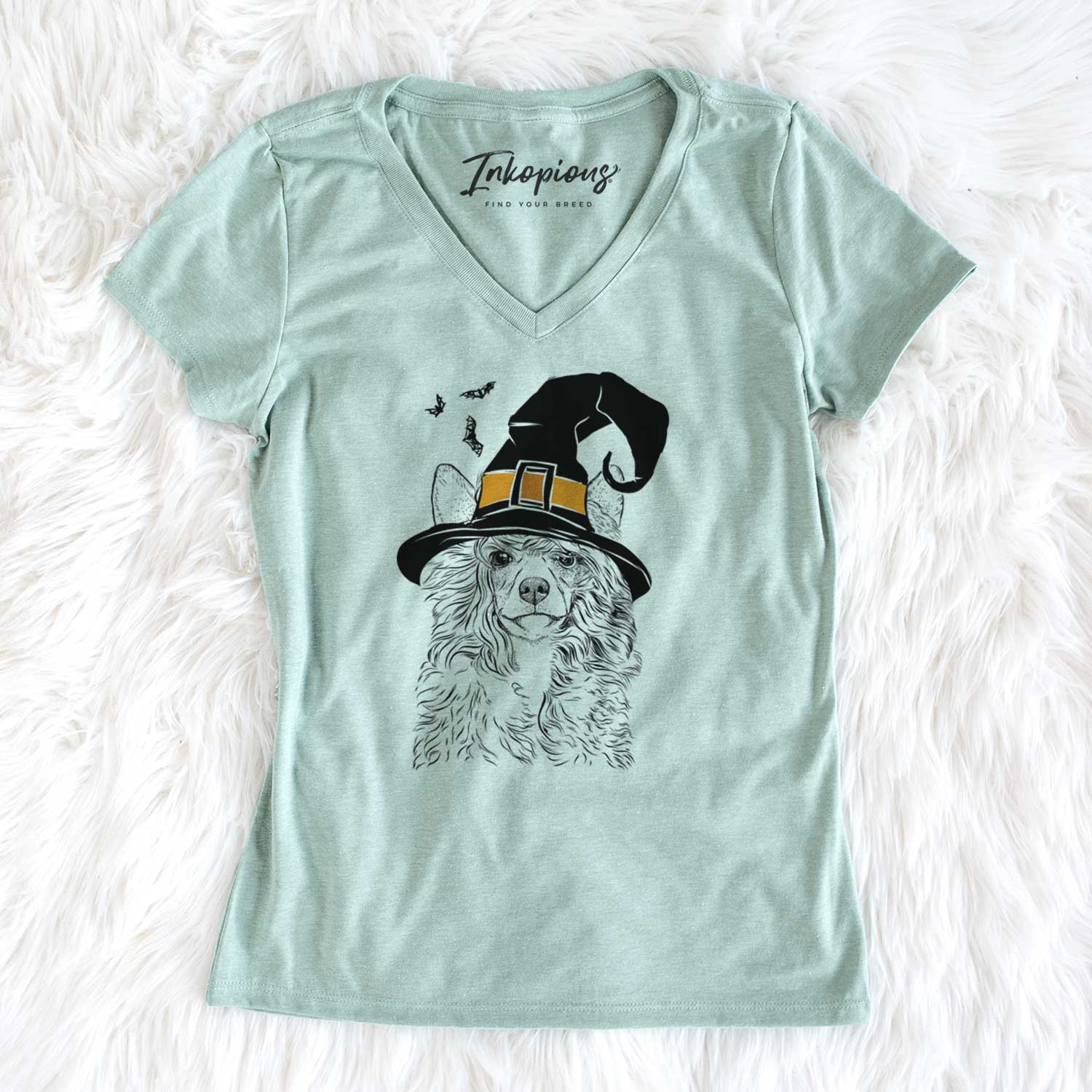 Witch Preston the Powderpuff Chinese Crested - Women's V-neck Shirt