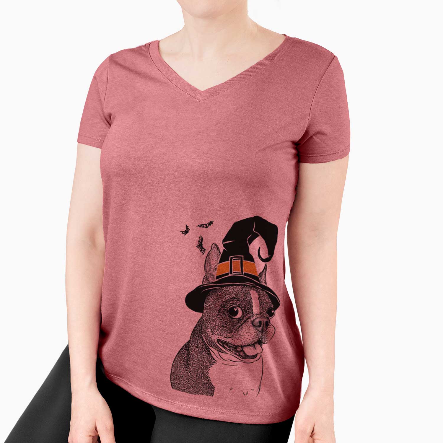 Witch Ralphie the Boston Terrier - Women's V-neck Shirt