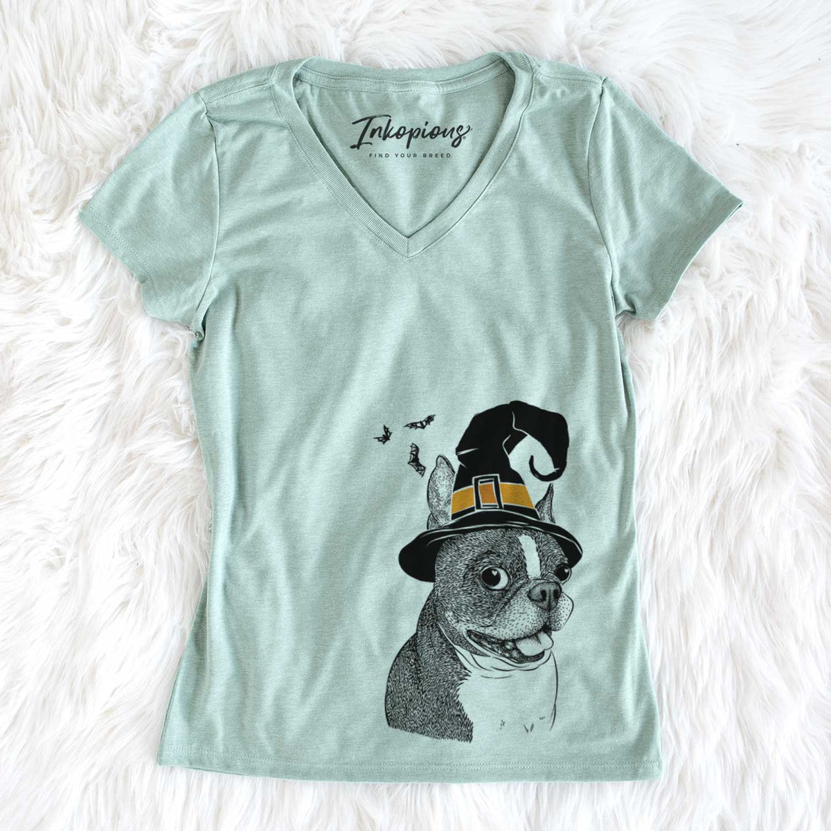 Witch Ralphie the Boston Terrier - Women&#39;s V-neck Shirt