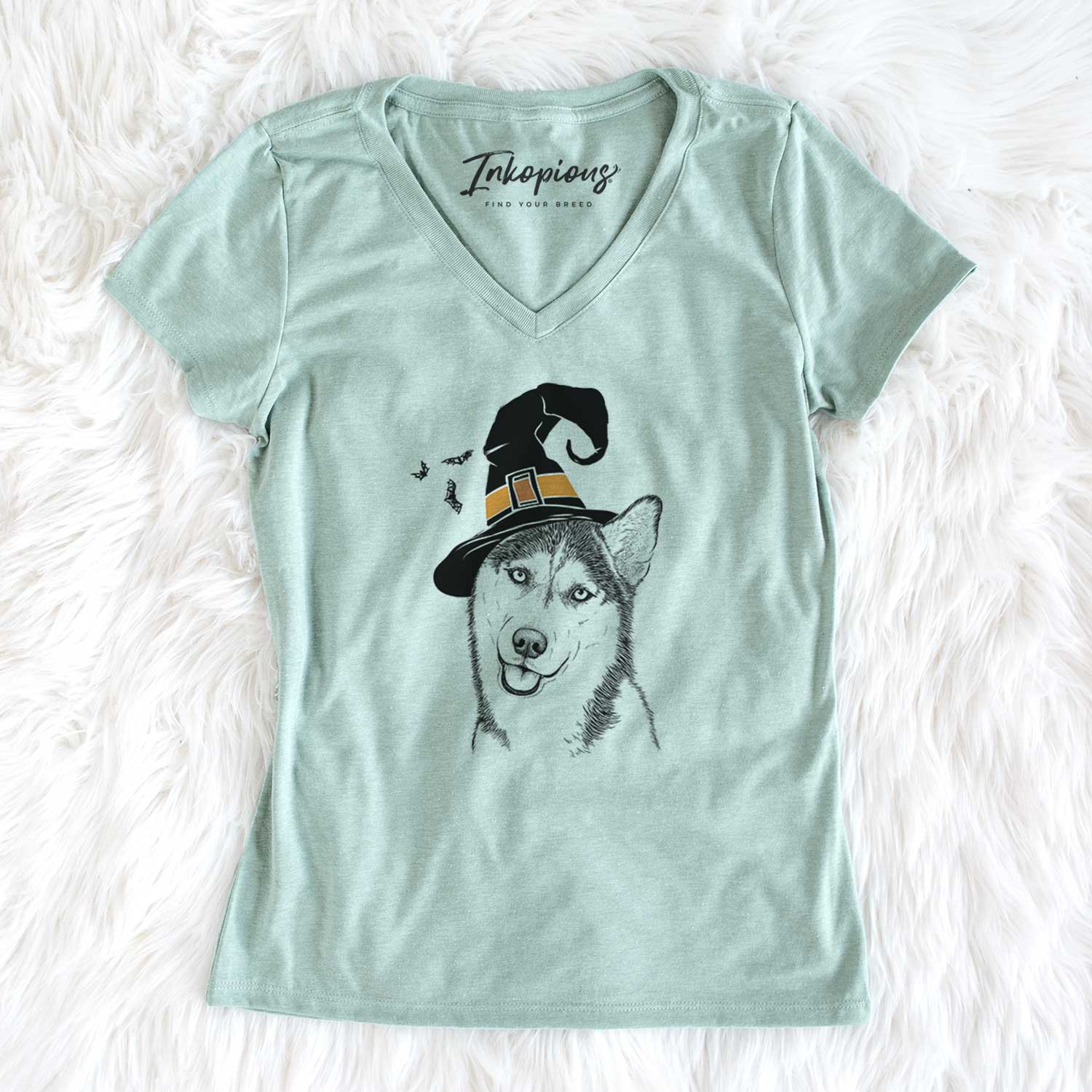 Witch Remmie the Siberian Husky - Women's V-neck Shirt