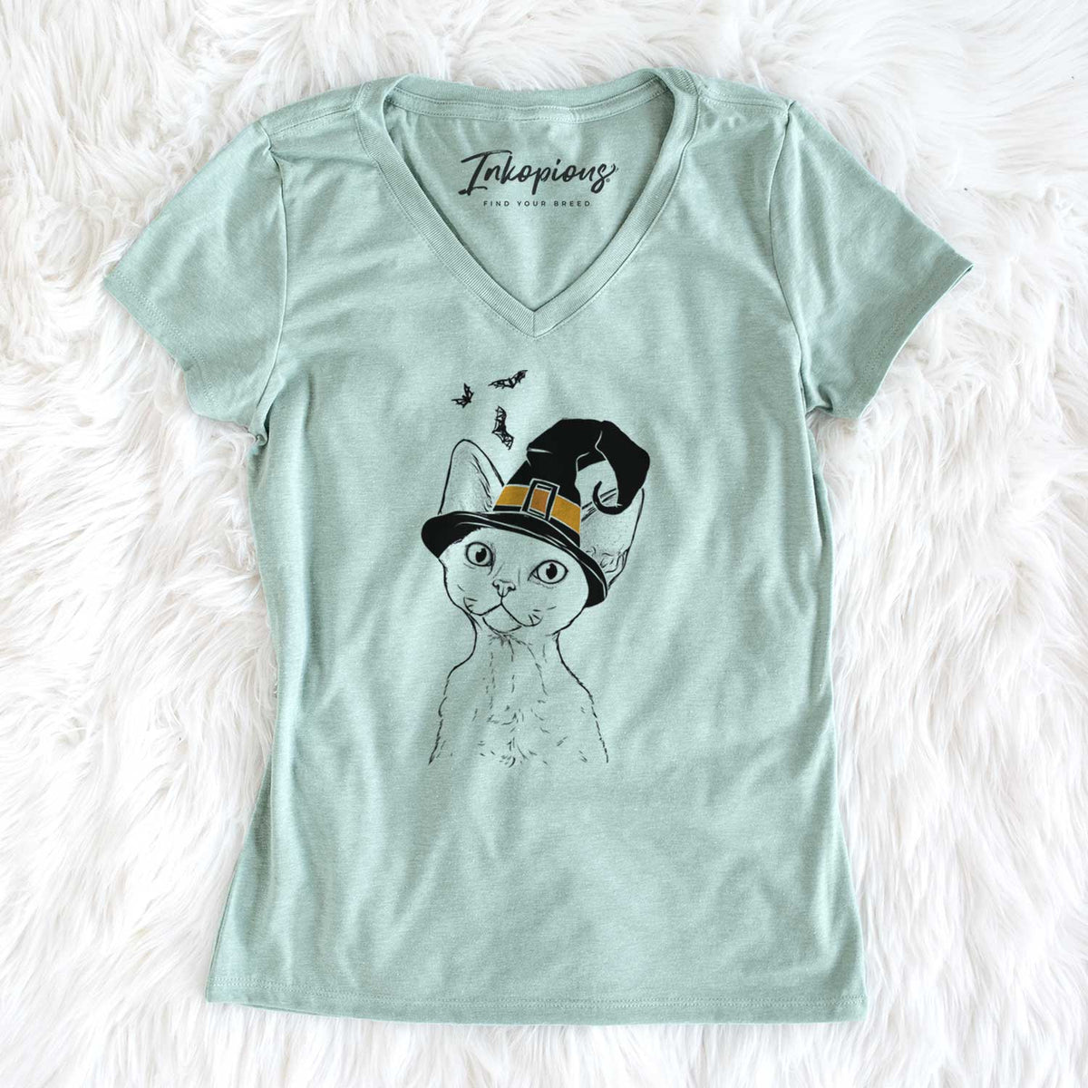 Witch Ripley the Devon Rex Cat - Women's V-neck Shirt