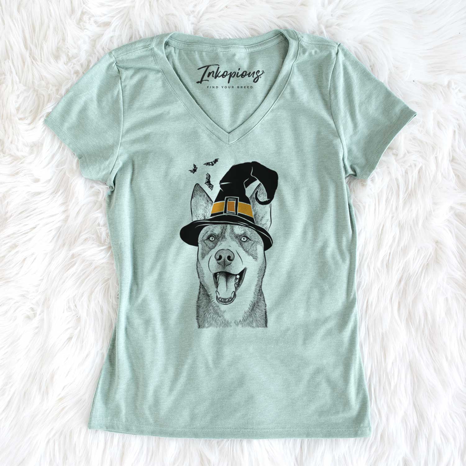 Witch Roux the Siberian Husky - Women's V-neck Shirt