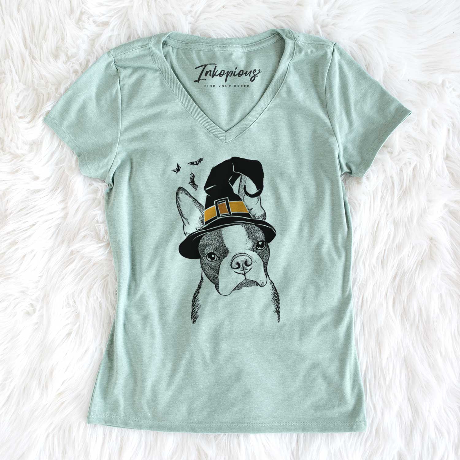 Witch Samuel the Boston Terrier - Women's V-neck Shirt