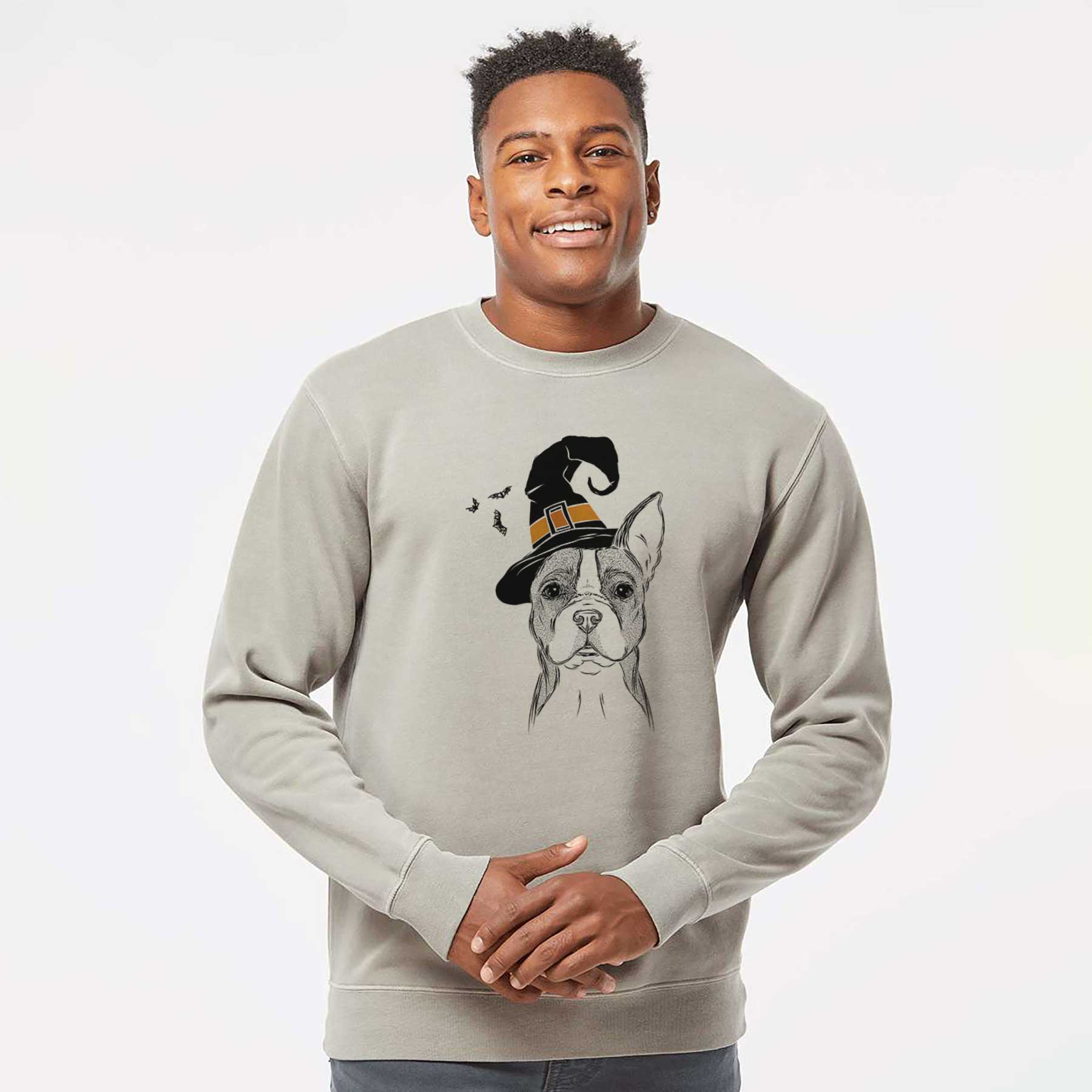 Witch Scout the Boston Terrier - Unisex Pigment Dyed Crew Sweatshirt