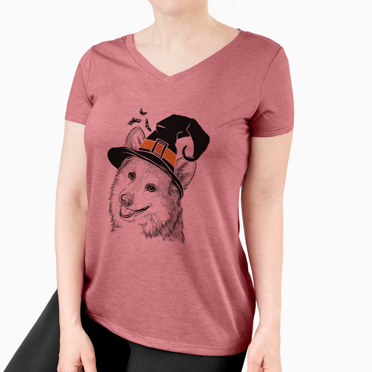 Witch Scout the Pembroke Welsh Corgi - Women's V-neck Shirt