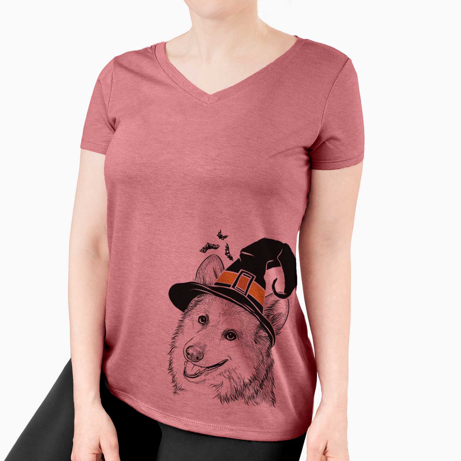 Witch Scout the Pembroke Welsh Corgi - Women's V-neck Shirt