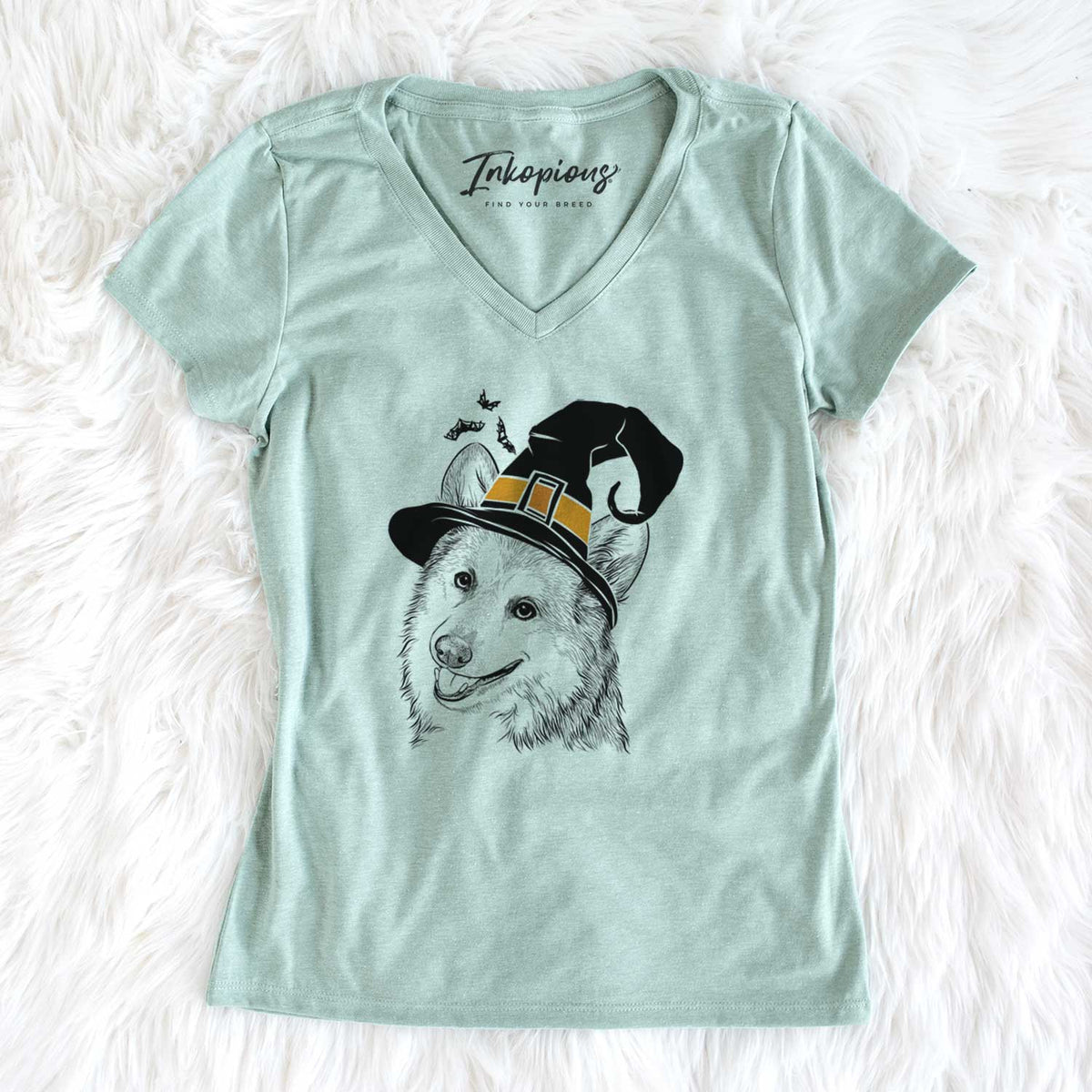 Witch Scout the Pembroke Welsh Corgi - Women's V-neck Shirt